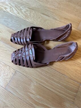 Faux tan leather woven leather flats